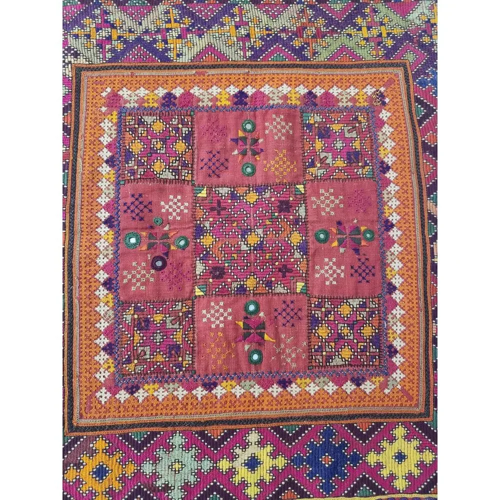 Vintage Turkish Woven Tapestry Table Runner Mat Embroidered Rug